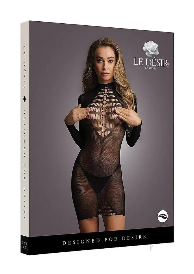 Le Desir Long Sleeve Fishnet Dress OS Black Le Desir Anal