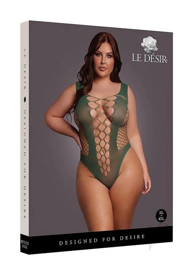 Le Desir Male Sex Toys Le Desir VNeck Teddy with Opaque Panels Queen Green Le Desir Male Sex Toys Le Desir VNeck Teddy with Opaque Panels Queen Green