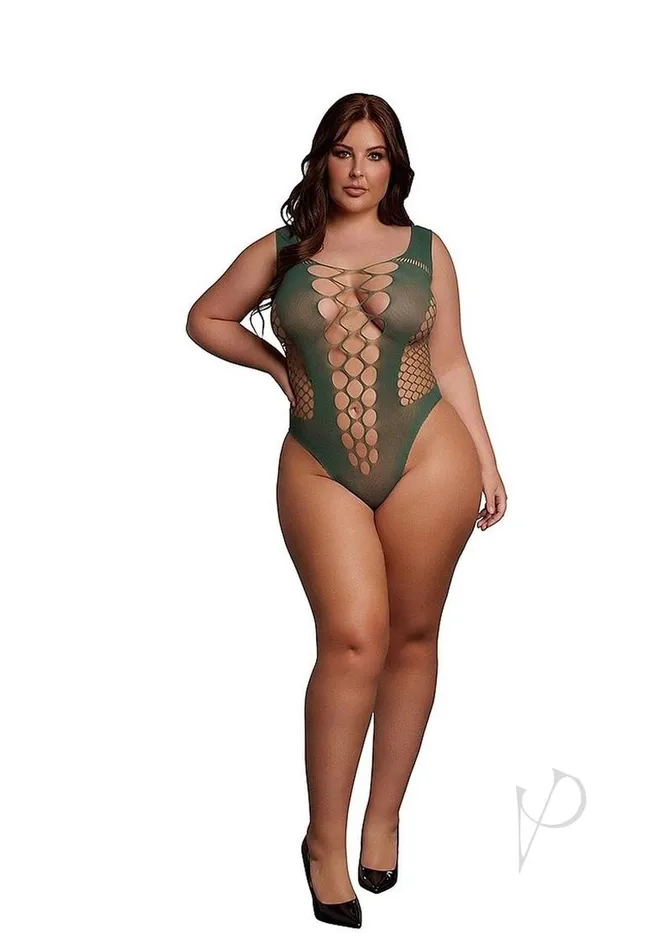 Le Desir Male Sex Toys Le Desir VNeck Teddy with Opaque Panels Queen Green Le Desir Male Sex Toys Le Desir VNeck Teddy with Opaque Panels Queen Green