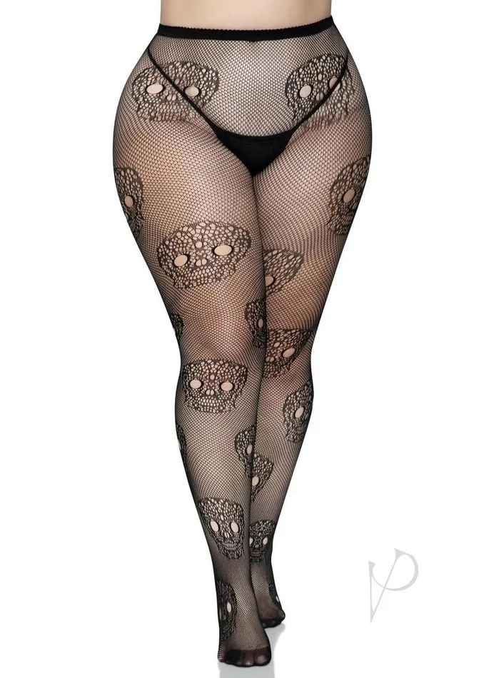 Leg Avenue Anal Leg Avenue Lace Skull Fishnet Tights 1X2X Black
