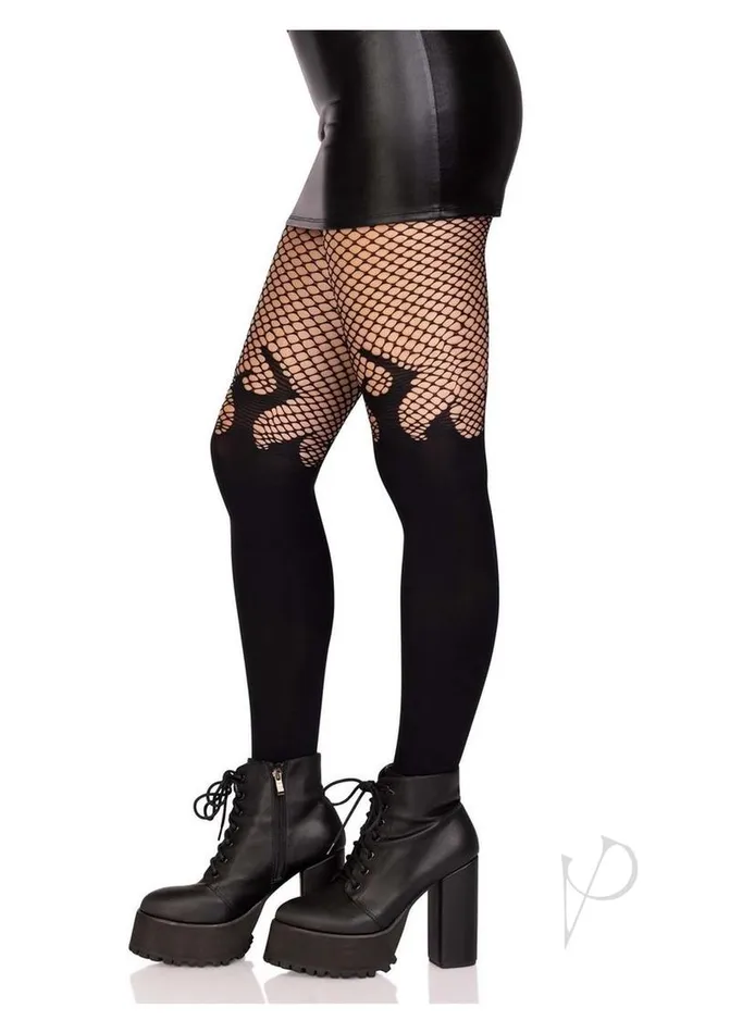 Leg Avenue Anal Leg Avenue Opaque Flame Tights with Fishnet Top OS Black Leg Avenue Anal Leg Avenue Opaque Flame Tights with Fishnet Top OS Black
