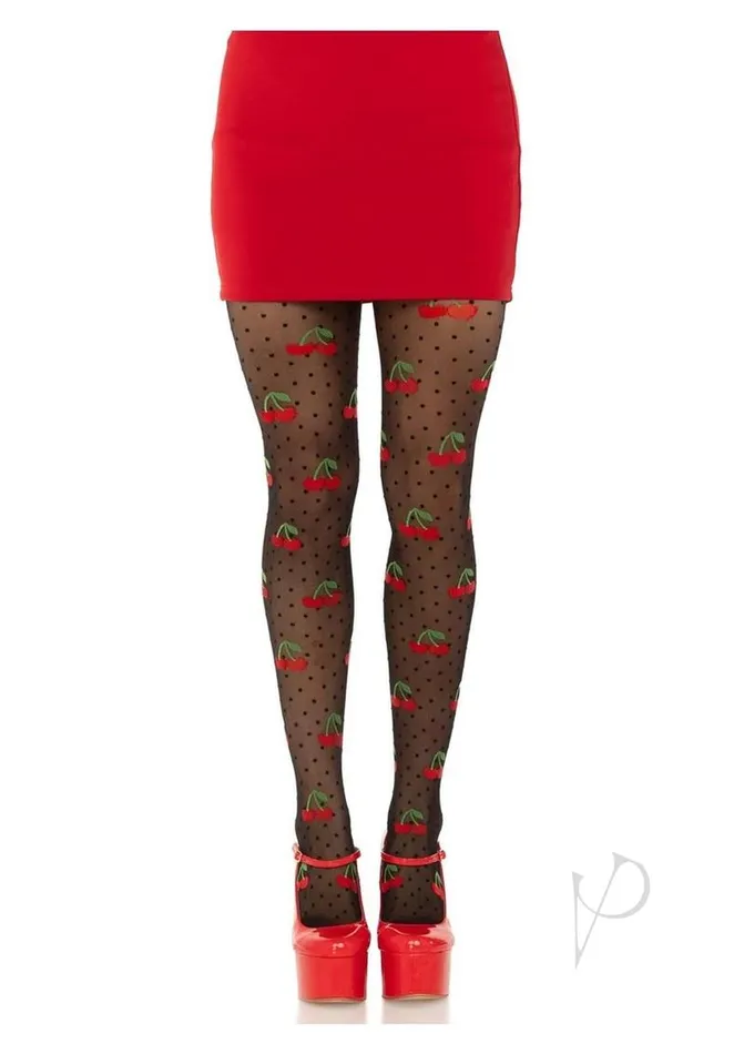 Leg Avenue Anal Leg Avenue Spandex Sheer Polka Dot Cherry Tights OS Black