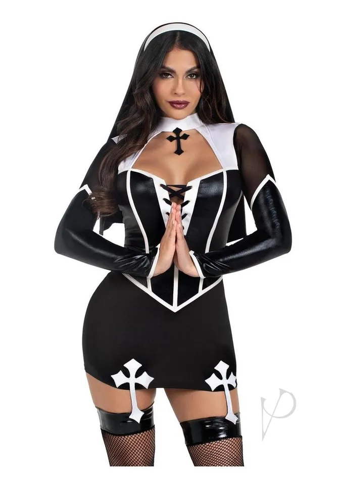 Leg Avenue Couples Leg Avenue Holy Hottie Set Boned Garter Dress with Cross Accents and Nun Habit 2 Piece Large BlackWhite Leg Avenue Couples Leg Avenue Holy Hottie Set Boned Garter Dress with Cross Accents and Nun Habit 2 Piece Large BlackWhite