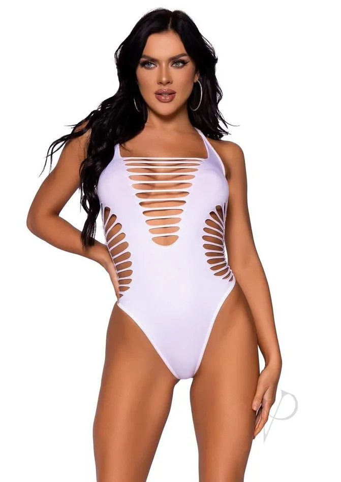 Leg Avenue Seamless Shredded Racer Back Thong Bodysuit OS White Leg Avenue Teddies And Bodies
