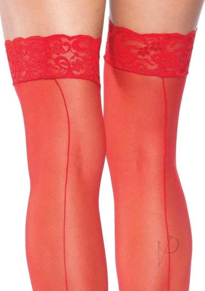 Leg Avenue Sheer Stocking with Backseam and Lace Top OS Red Leg Avenue Hosiery Leg Avenue Sheer Stocking with Backseam and Lace Top OS Red Leg Avenue Hosiery
