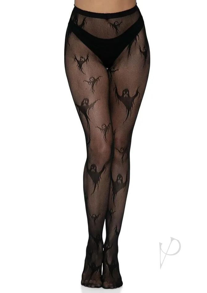 Leg Avenue Spooky Ghost Fishnet Tights OS Black Leg Avenue Anal
