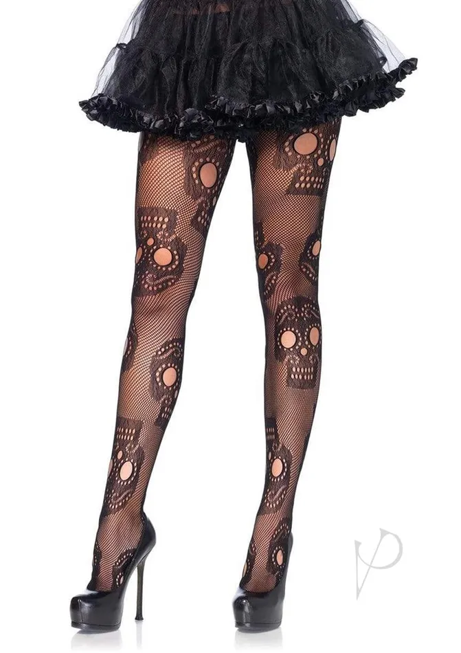 Leg Avenue Sugar Skull Net Pantyhose 1X2X Black Leg Avenue Anal