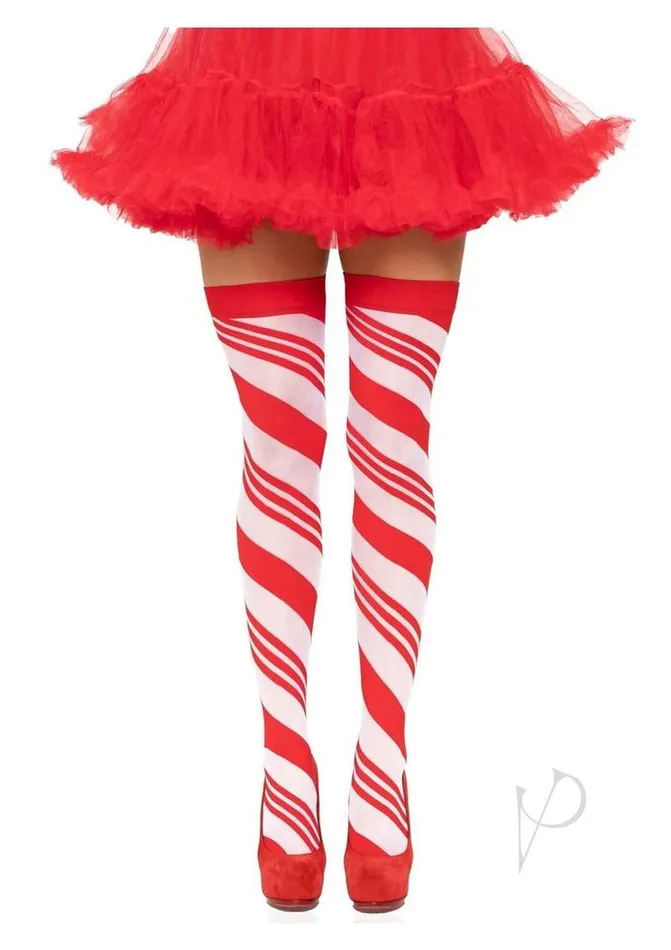 Leg Avenue Vibrators Spandex Sheer Candy Cane Striped Thigh Highs OS RedWhite Leg Avenue Vibrators Spandex Sheer Candy Cane Striped Thigh Highs OS RedWhite