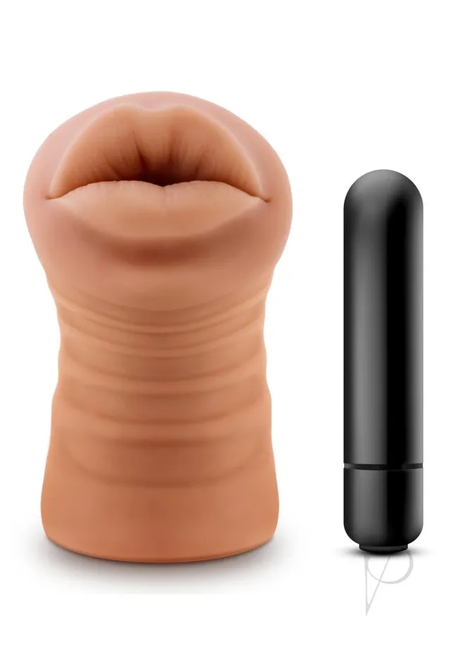 M For Men Male Sex Toys M for Men Isabella Vibrating Masturbator with Bullet Mouth Caramel