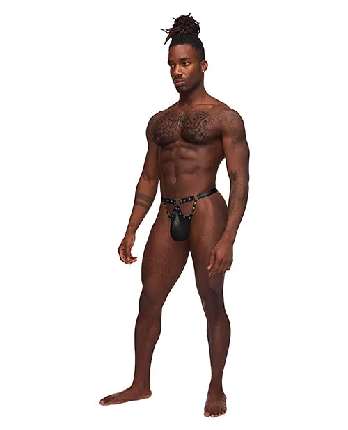 Male Power Anal Fetish Jouster Nylon Spandex Front Ring GString Black SM