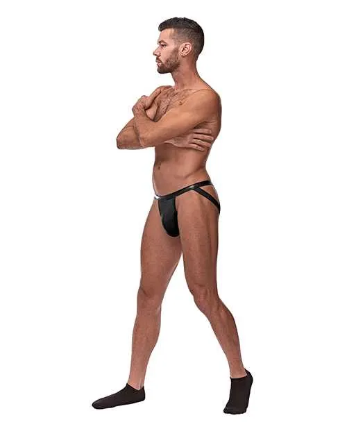Male Power Cage Matte Strappy Ring Jock Black SM Male Sex Toys