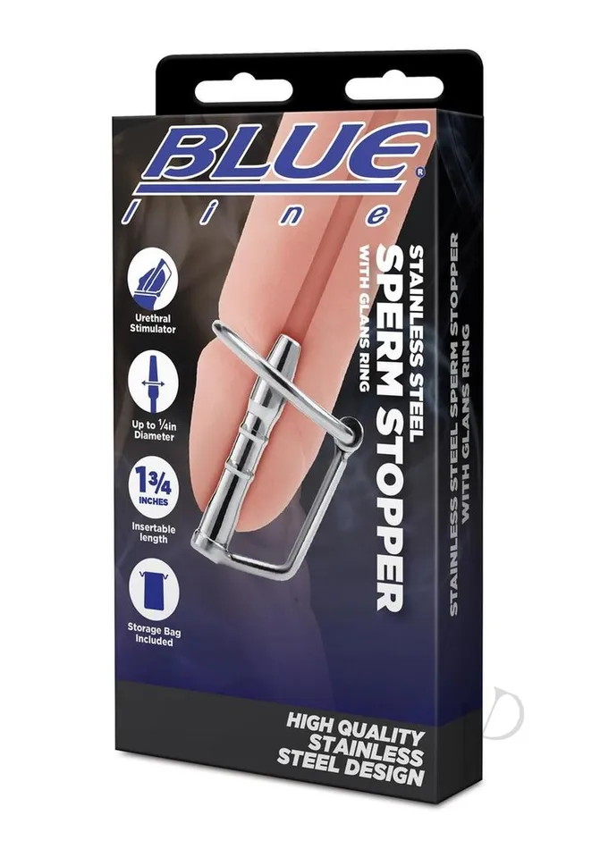 Male Sex Toys Blue Line Cand B Gear Blue Line Stainless Steel Sperm Stopper With Glans Ring Male Sex Toys Blue Line Cand B Gear Blue Line Stainless Steel Sperm Stopper With Glans Ring