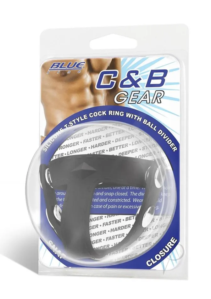 Male Sex Toys Blue Line Cand B Gear Blueline Silicone TStyle Cock Ring with Ball Divider Black