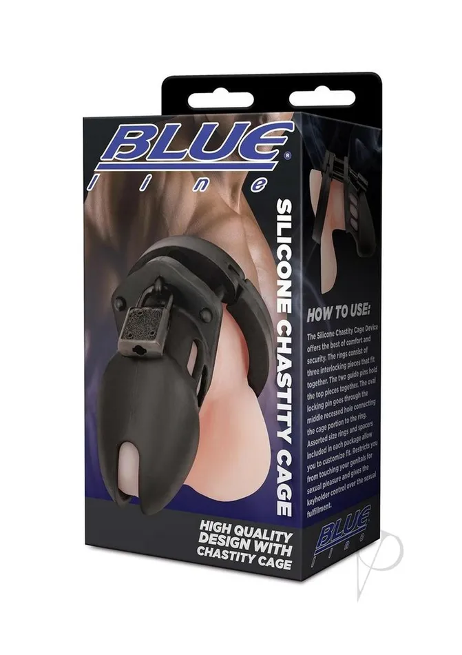 Male Sex Toys Blue Line Cand B Gear Silicone Chastity Cage Black