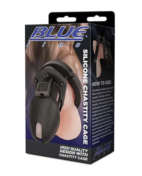 Male Sex Toys Blue Line Cand B Gear Silicone Chastity Cage Black Male Sex Toys Blue Line Cand B Gear Silicone Chastity Cage Black