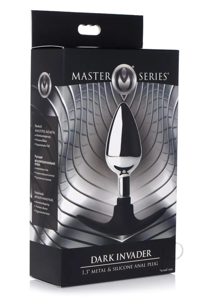 Male Sex Toys Master Series Master Series Dark Invader Metal and Silicone Anal Plug Medium Silver
