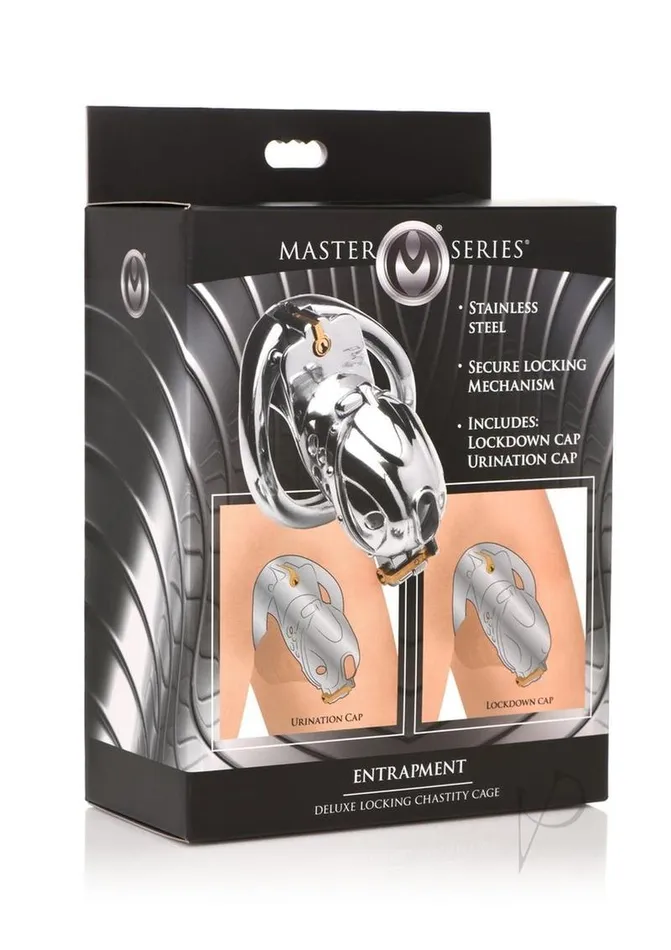 Male Sex Toys Master Series Master Series Entrapment Deluxe Locking Chastity Cage Silver Male Sex Toys Master Series Master Series Entrapment Deluxe Locking Chastity Cage Silver