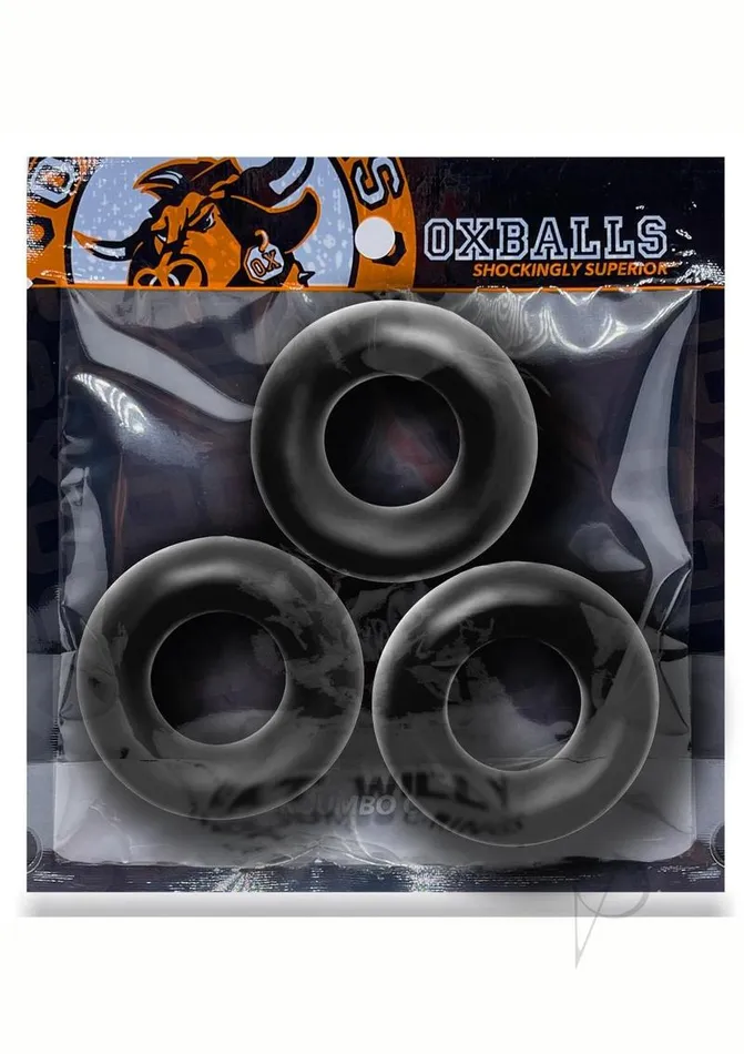 Male Sex Toys Oxballs Fat Willy Jumbo Cock Ring 3 pack Black Oxballs