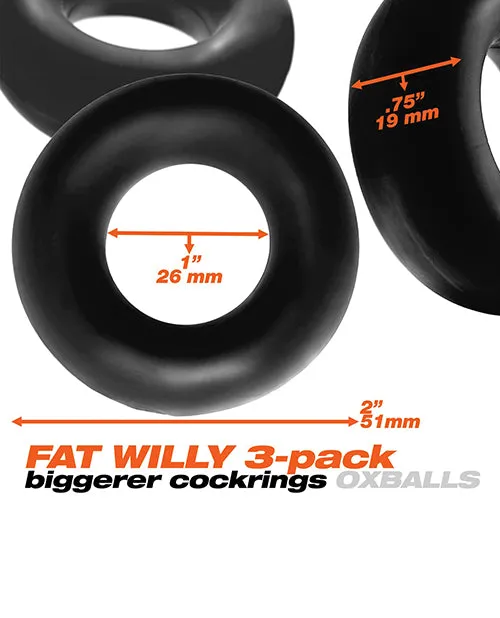 Male Sex Toys Oxballs Fat Willy Jumbo Cock Ring 3 pack Black Oxballs