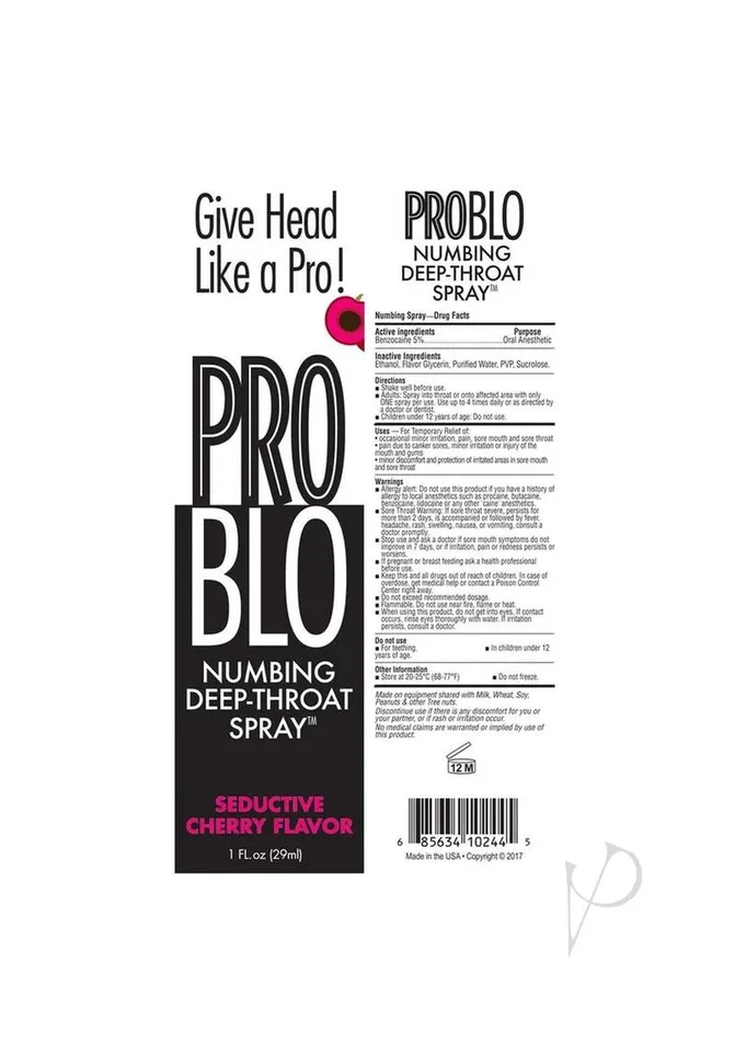 Male Sex Toys Problo ProBlo Numbing DeepThroat Spray 1oz Seductive Cherry Male Sex Toys Problo ProBlo Numbing DeepThroat Spray 1oz Seductive Cherry