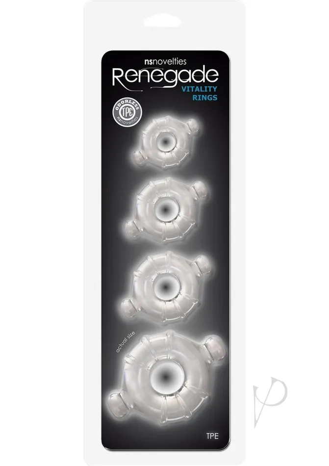 Male Sex Toys Renegade Renegade Vitality Cock Ring Kit 4 Per Set Clear