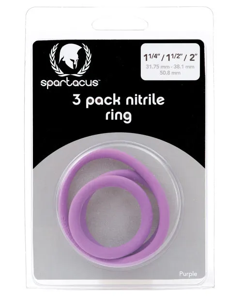 Male Sex Toys Spartacus Spartacus Nitrile Cock Ring Set Purple Pack of 3