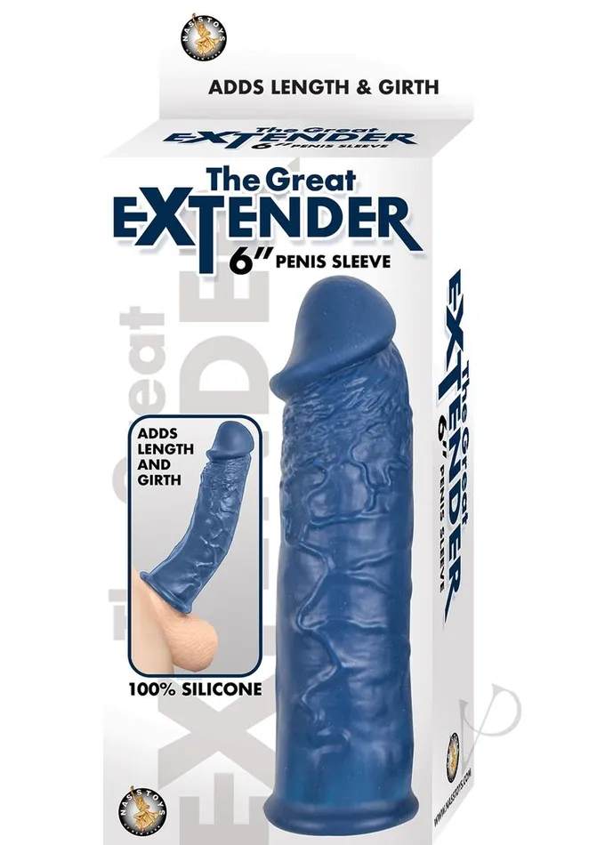 Male Sex Toys The Great Extender The Great Extender Silicone Penis Sleeve 6in Blue