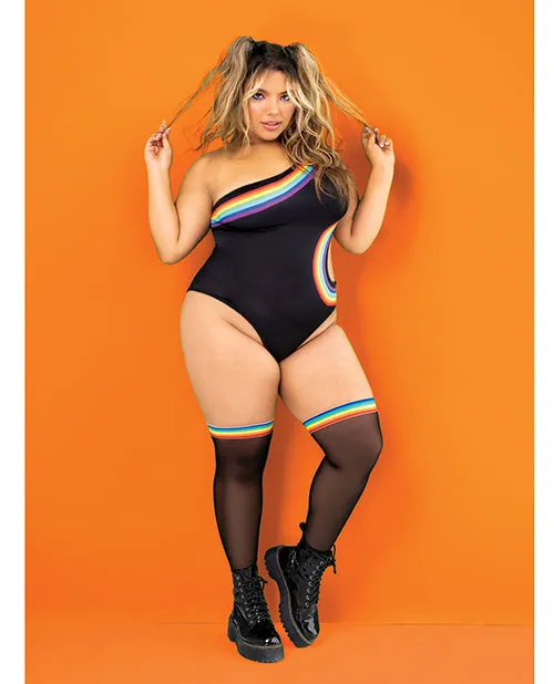 Mapale Anal Pride One Shoulder Side Cut Out Bodysuit Black Prints 3X4X Mapale Anal Pride One Shoulder Side Cut Out Bodysuit Black Prints 3X4X