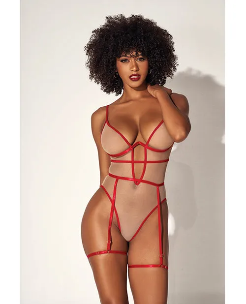 Mapale Anal Underwire Bodysuit wCut Out Heart Back NudeRed LXL