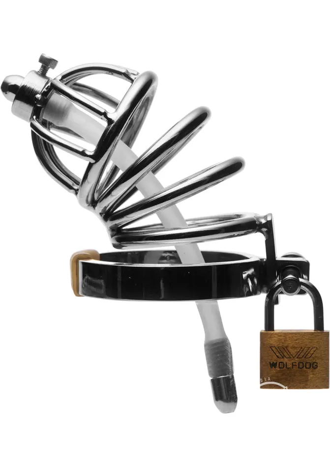 Master Series Male Sex Toys Master Series Stainless Steel Chastity Cage with Silicone Urethral Plug