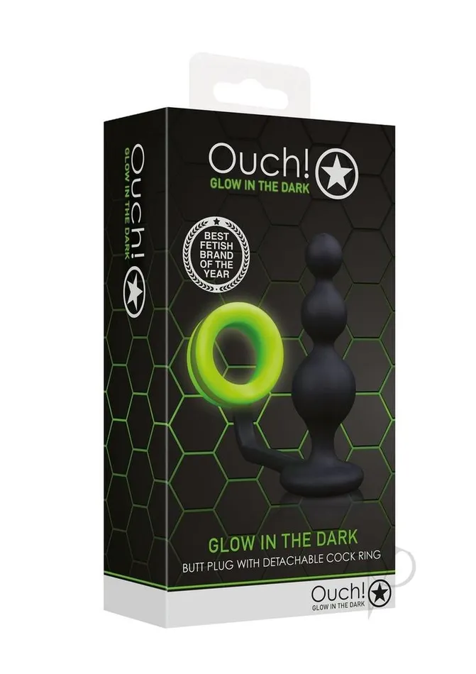 Ouch Beads Butt Plug with Cock Ring Silicone Glow in the Dark Green Ouch Male Sex Toys Ouch Beads Butt Plug with Cock Ring Silicone Glow in the Dark Green Ouch Male Sex Toys