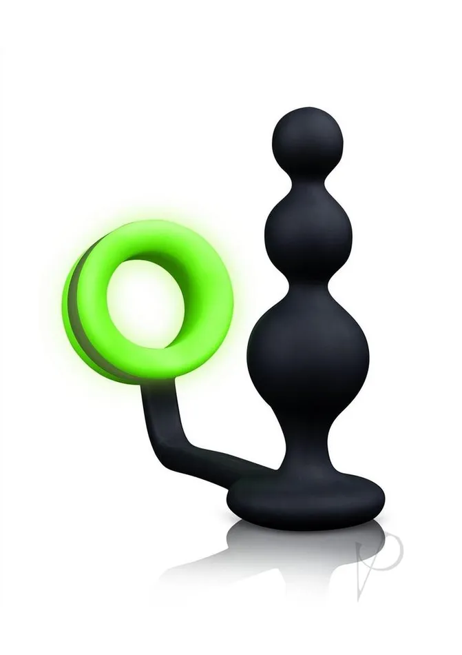 Ouch Beads Butt Plug with Cock Ring Silicone Glow in the Dark Green Ouch Male Sex Toys