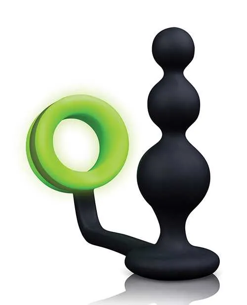 Ouch Beads Butt Plug with Cock Ring Silicone Glow in the Dark Green Ouch Male Sex Toys