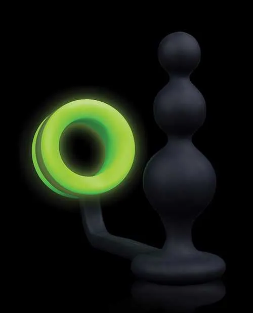 Ouch Beads Butt Plug with Cock Ring Silicone Glow in the Dark Green Ouch Male Sex Toys