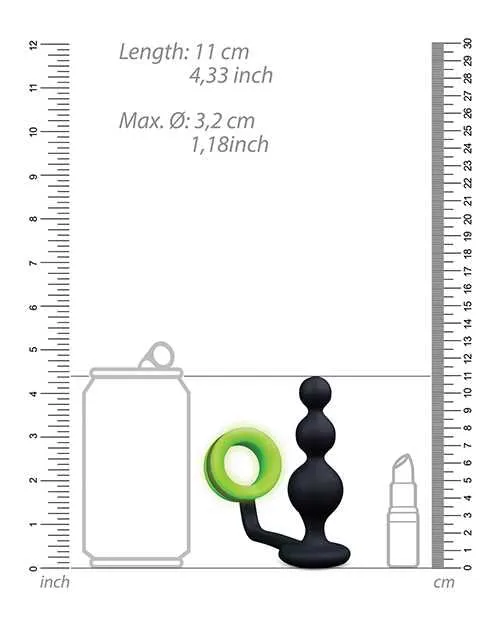 Ouch Beads Butt Plug with Cock Ring Silicone Glow in the Dark Green Ouch Male Sex Toys