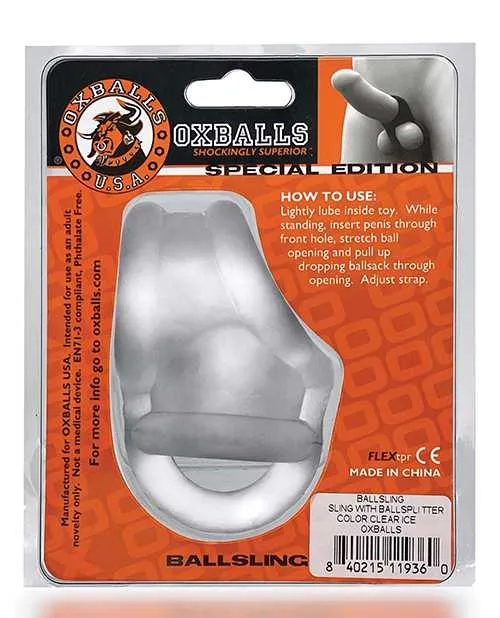 Oxballs Male Sex Toys Oxballs Ball Sling with Ball Splitter Strap Clear Ice