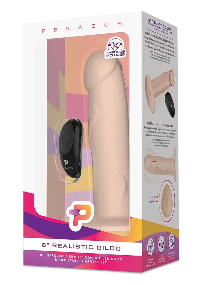 Pegasus Realistic Silicone Rechargeable Dildo and Adjustable Harness Set with Remote Control 8in Vanilla Pegasus Female Sex Toys Pegasus Realistic Silicone Rechargeable Dildo and Adjustable Harness Set with Remote Control 8in Vanilla Pegasus Female Sex Toys