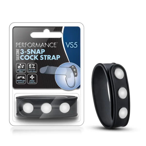 Performance Vs5 Silicone 3 Snap Cock Strap Black SimpleeDiscreet Anal