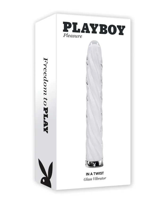 Playboy Female Sex Toys Playboy In a Twist Rechargeable Glass Vibrator ClearWhite Playboy Female Sex Toys Playboy In a Twist Rechargeable Glass Vibrator ClearWhite