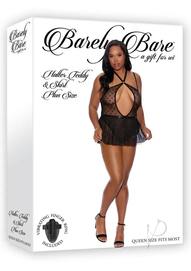 Plus Size Barely Bare Barely Bare Halter Teddy and Skirt Plus Size Black