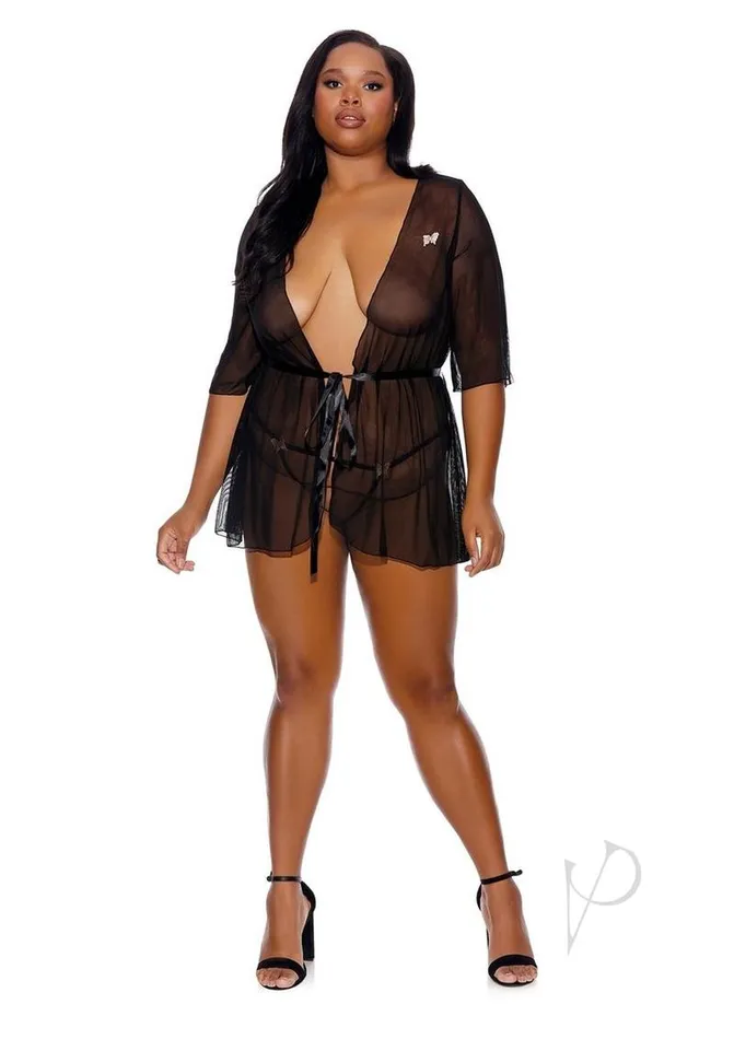Plus Size Barely Bare Barely Bare Sheer Peignoir Plus Size Black