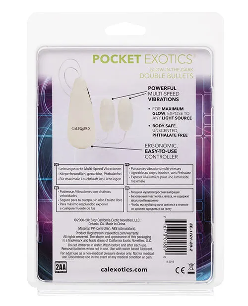 Pocket Exotics Female Sex Toys Pocket Exotics GlowInTheDark Double Bullets with Wired Remote Control Glow Pocket Exotics Female Sex Toys Pocket Exotics GlowInTheDark Double Bullets with Wired Remote Control Glow