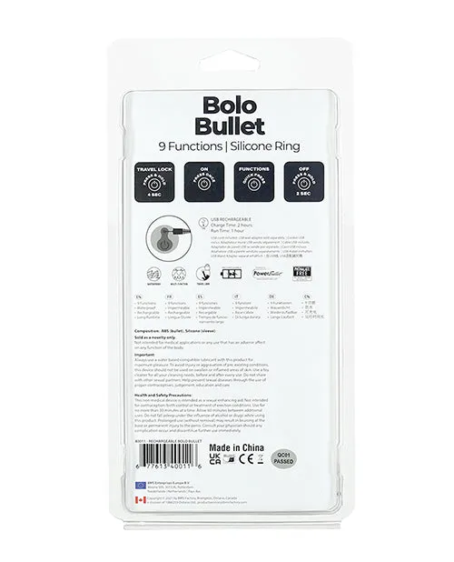 Powerbullet Female Sex Toys PowerBullet Bolo Bullet Silicone Rechargeable Cock Tie BlackSilver