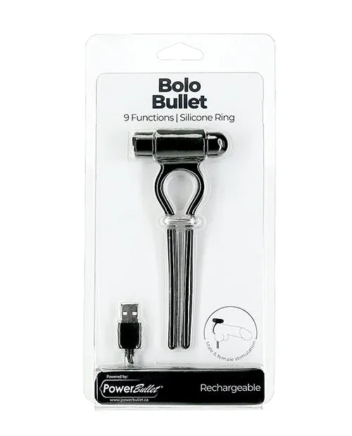 Powerbullet Female Sex Toys PowerBullet Bolo Bullet Silicone Rechargeable Cock Tie BlackSilver
