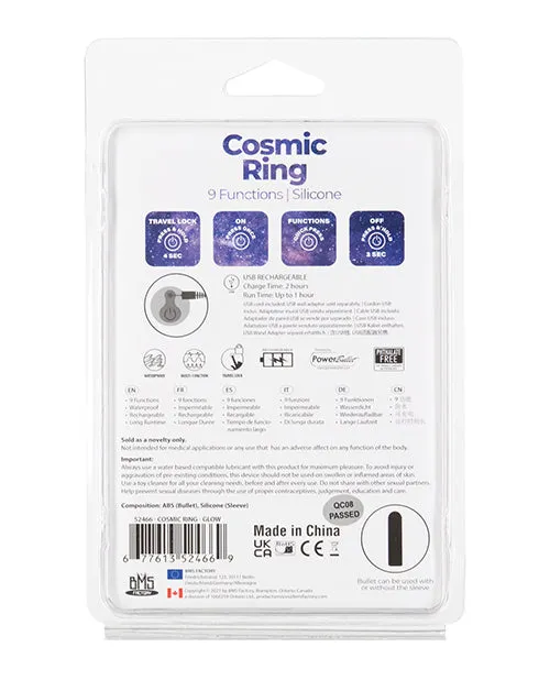 Powerbullet Male Sex Toys PowerBullet Cosmic Ring Rechargeable Silicone Vibrating Cock Ring Glow in the Dark Blue