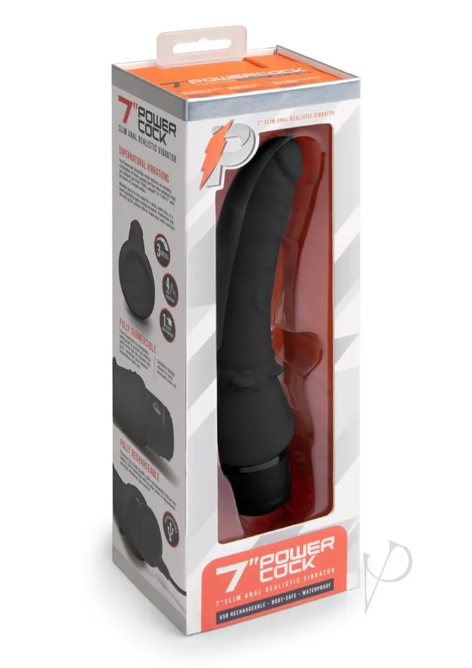 Powercocks Silicone Rechargeable Slim Anal Realistic Vibrator 7in Black Powercocks Anal Powercocks Silicone Rechargeable Slim Anal Realistic Vibrator 7in Black Powercocks Anal