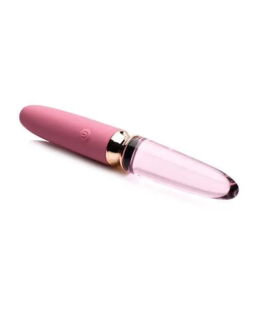 Prisms Dildos Prisms VibraGlass 10X Rose Dual End Rechargeable SiliconeGlass Vibrating Dildo Pink