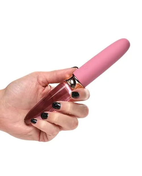 Prisms Dildos Prisms VibraGlass 10X Rose Dual End Rechargeable SiliconeGlass Vibrating Dildo Pink