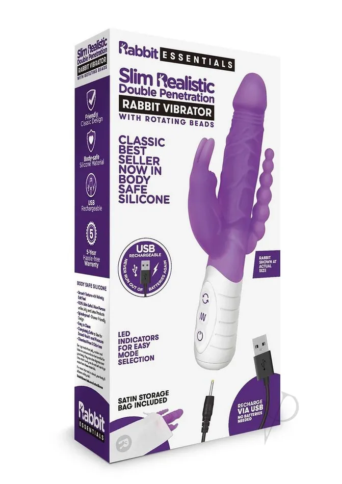 Rabbit Essentials Vibrators Rabbit Essentials Silicone Rechargeable Slim Realistic Double Penetration Rabbit Vibrator Purple Rabbit Essentials Vibrators Rabbit Essentials Silicone Rechargeable Slim Realistic Double Penetration Rabbit Vibrator Purple
