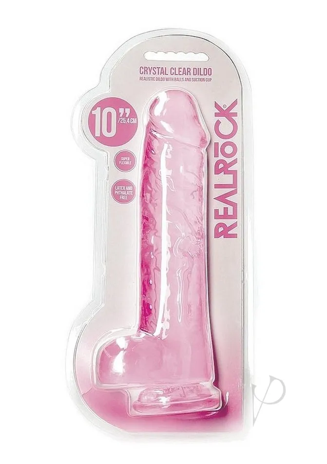 Real Rock Female Sex Toys RealRock Crystal Clear Realistic Dildo with Balls 10in Pink Real Rock Female Sex Toys RealRock Crystal Clear Realistic Dildo with Balls 10in Pink
